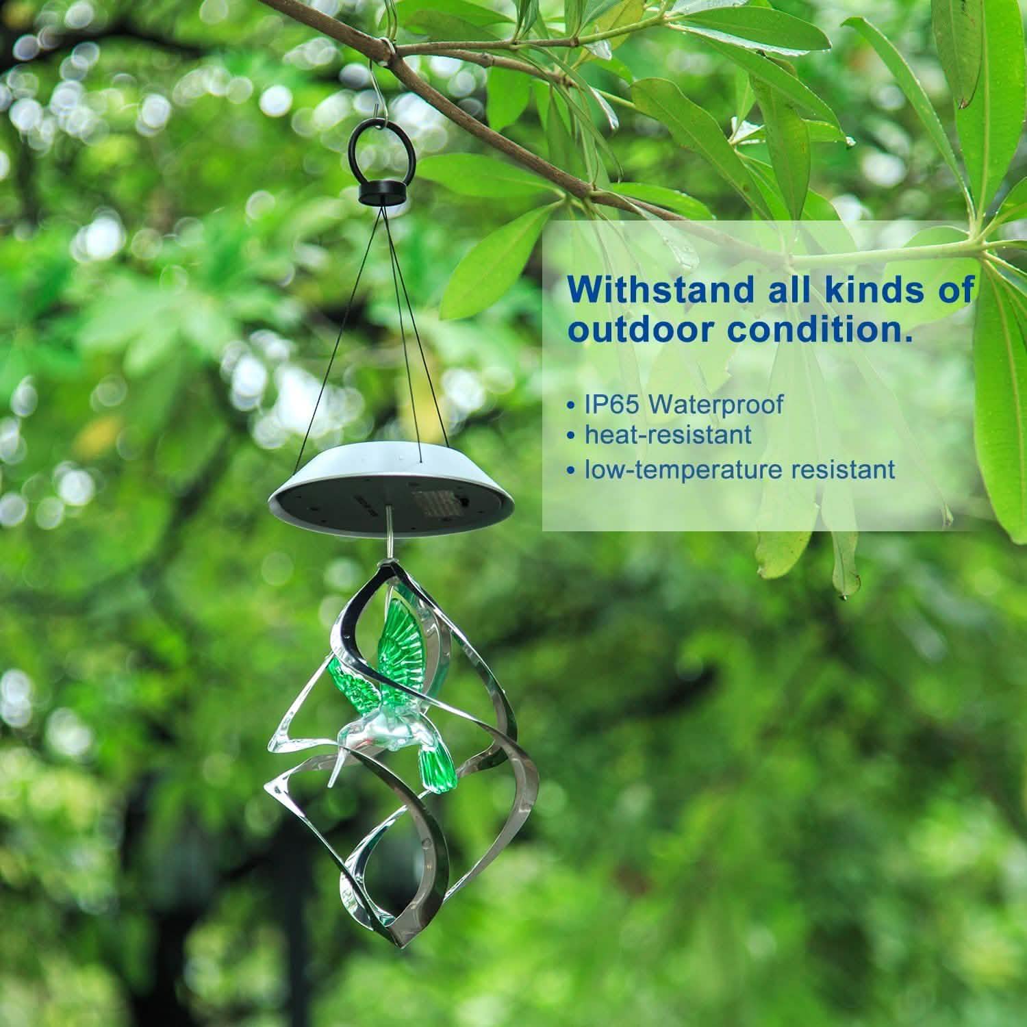 AGPtek Hummingbird Win Wind Chime Color Changing Solar Hanging Lights Outdoor Lighting - DailySale