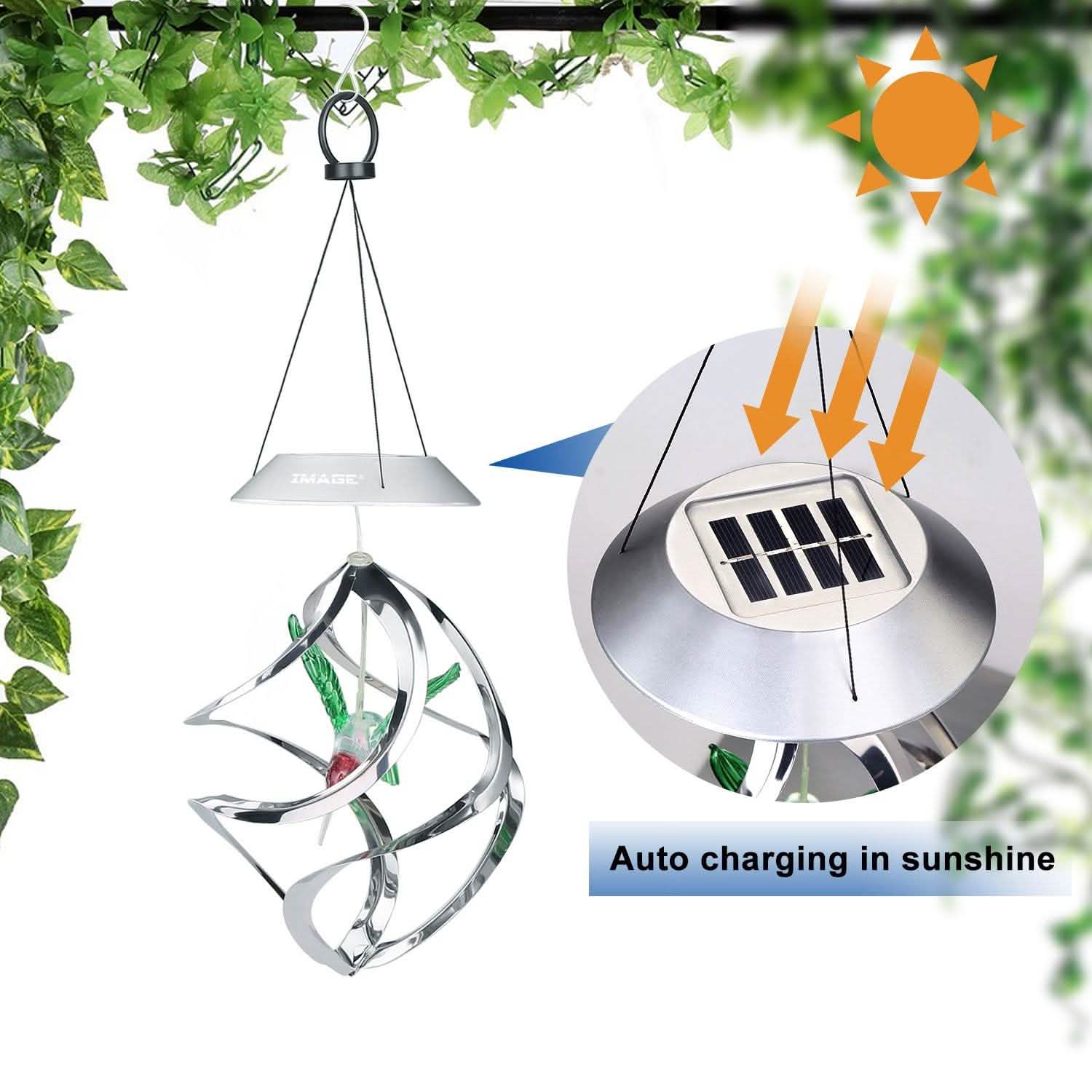 AGPtek Hummingbird Win Wind Chime Color Changing Solar Hanging Lights Outdoor Lighting - DailySale