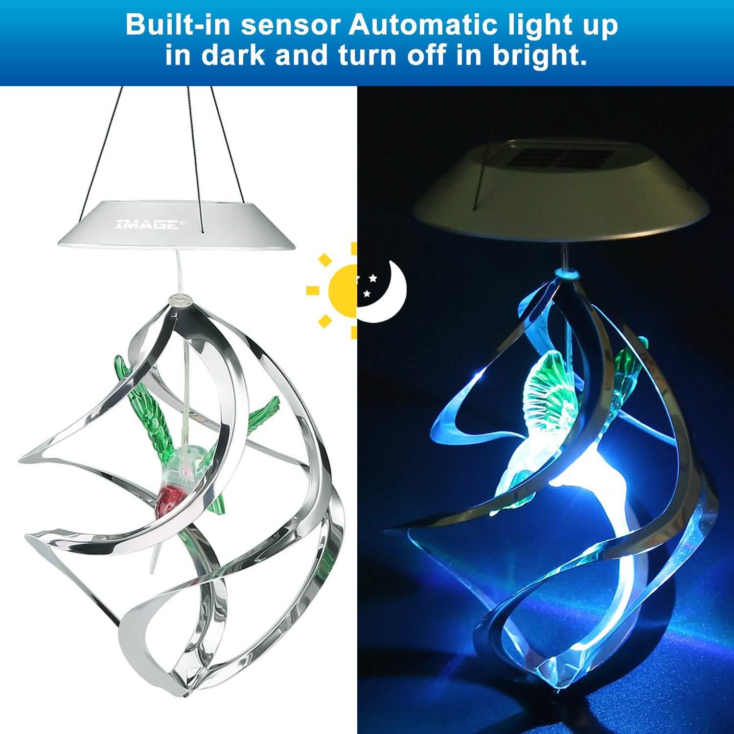 AGPtek Hummingbird Win Wind Chime Color Changing Solar Hanging Lights Outdoor Lighting - DailySale