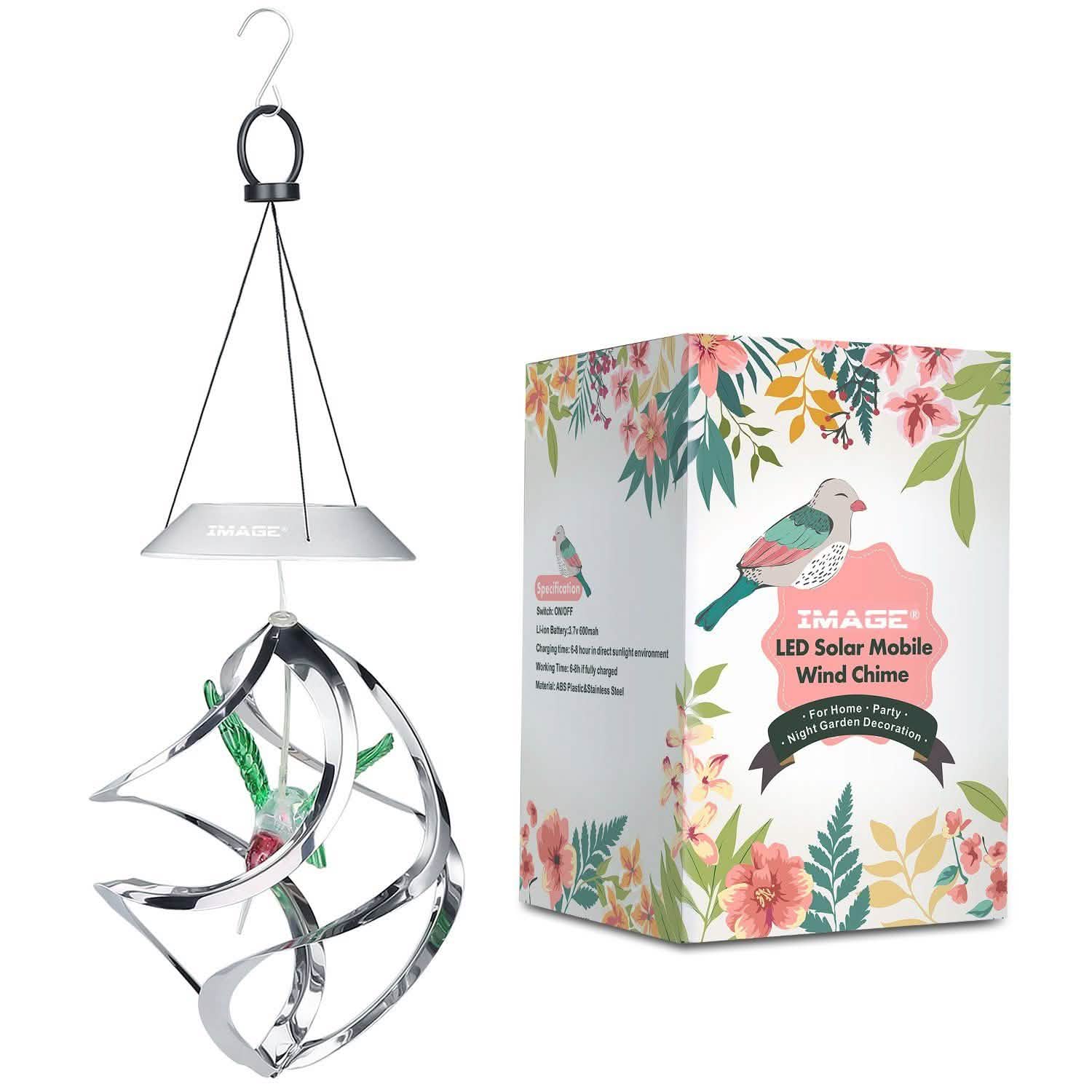 AGPtek Hummingbird Win Wind Chime Color Changing Solar Hanging Lights Outdoor Lighting - DailySale