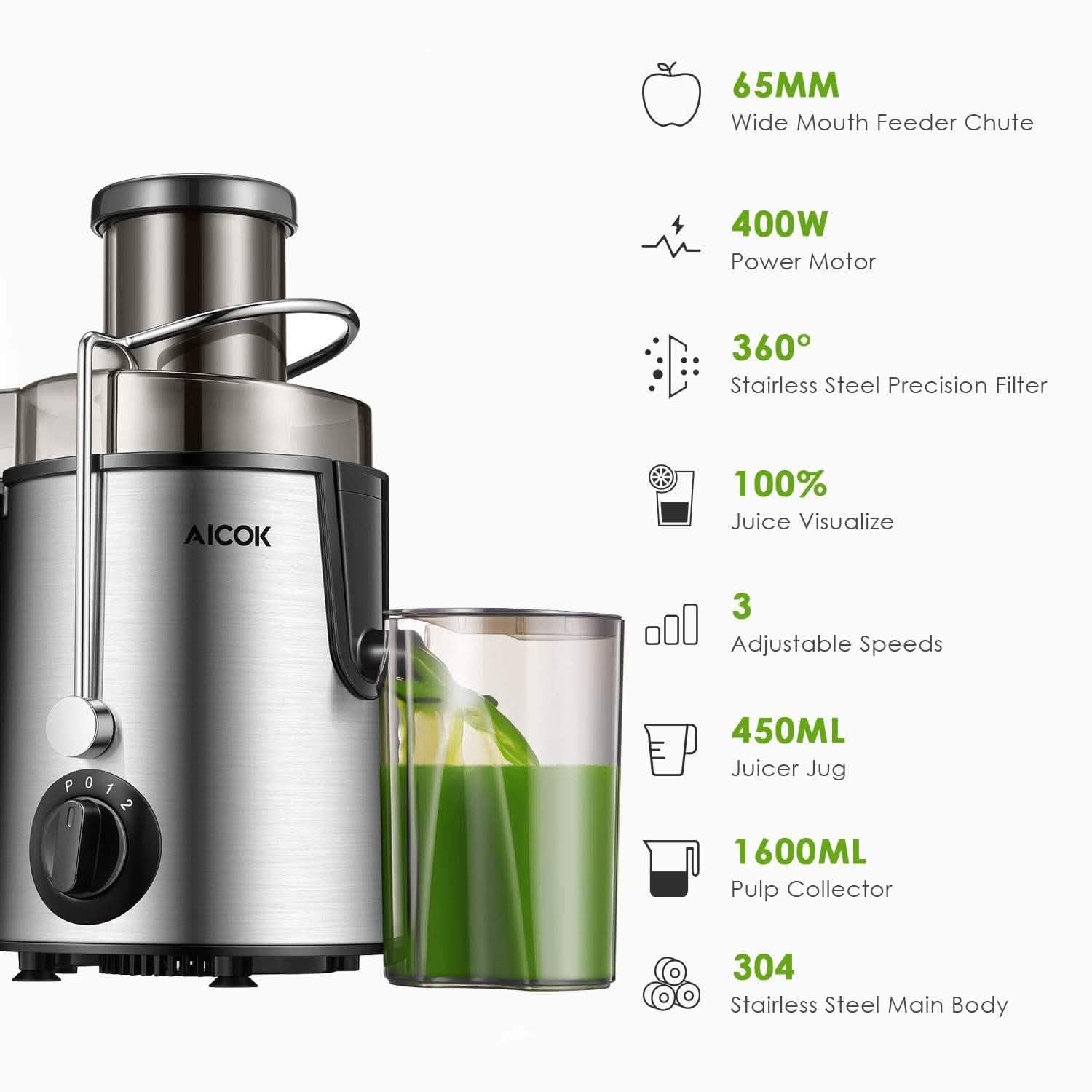 Aicok Juicer Centrifugal Juicer for Whole Fruit and Vegetable Kitchen & Dining - DailySale