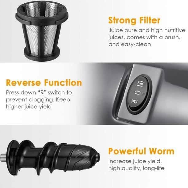 AICOK Juicer Masticating Juice Extractor with Reverse Function Kitchen Appliances - DailySale
