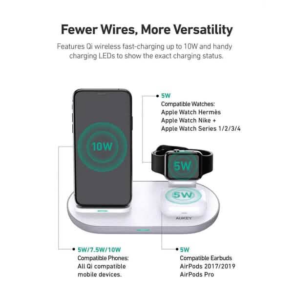 Aircore 3-in-1 Wireless Charging Station Stand Mobile Accessories - DailySale