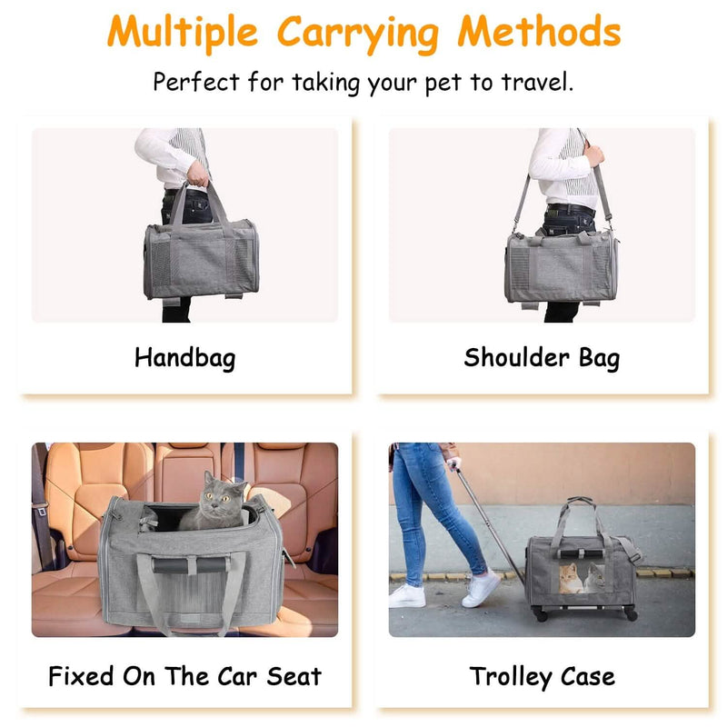 Airline Approved Rolling Pet Carrier with Telescopic Handle Shoulder Strap Pet Supplies - DailySale
