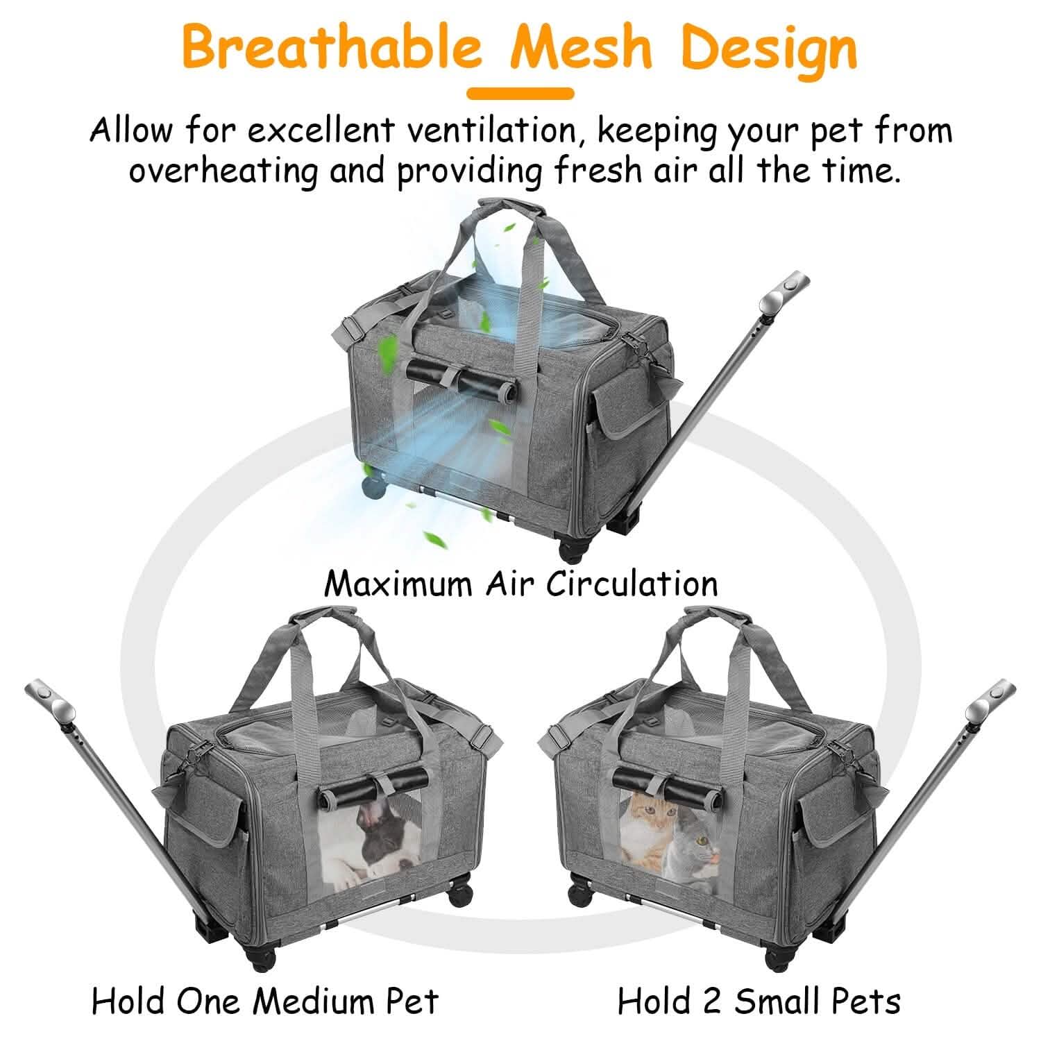 Airline Approved Rolling Pet Carrier with Telescopic Handle Shoulder Strap Pet Supplies - DailySale