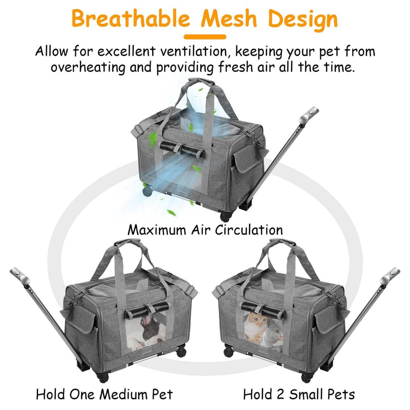 Airline Approved Rolling Pet Carrier with Telescopic Handle Shoulder Strap Pet Supplies - DailySale