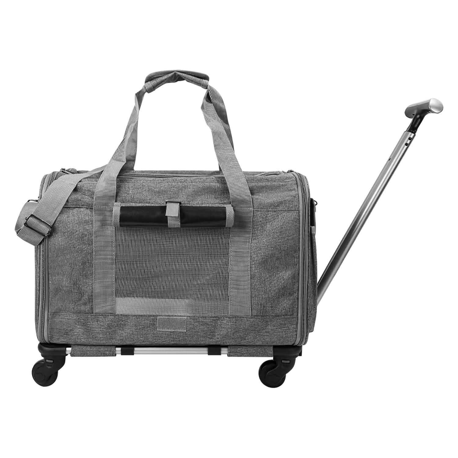 Airline Approved Rolling Pet Carrier with Telescopic Handle Shoulder Strap Pet Supplies - DailySale