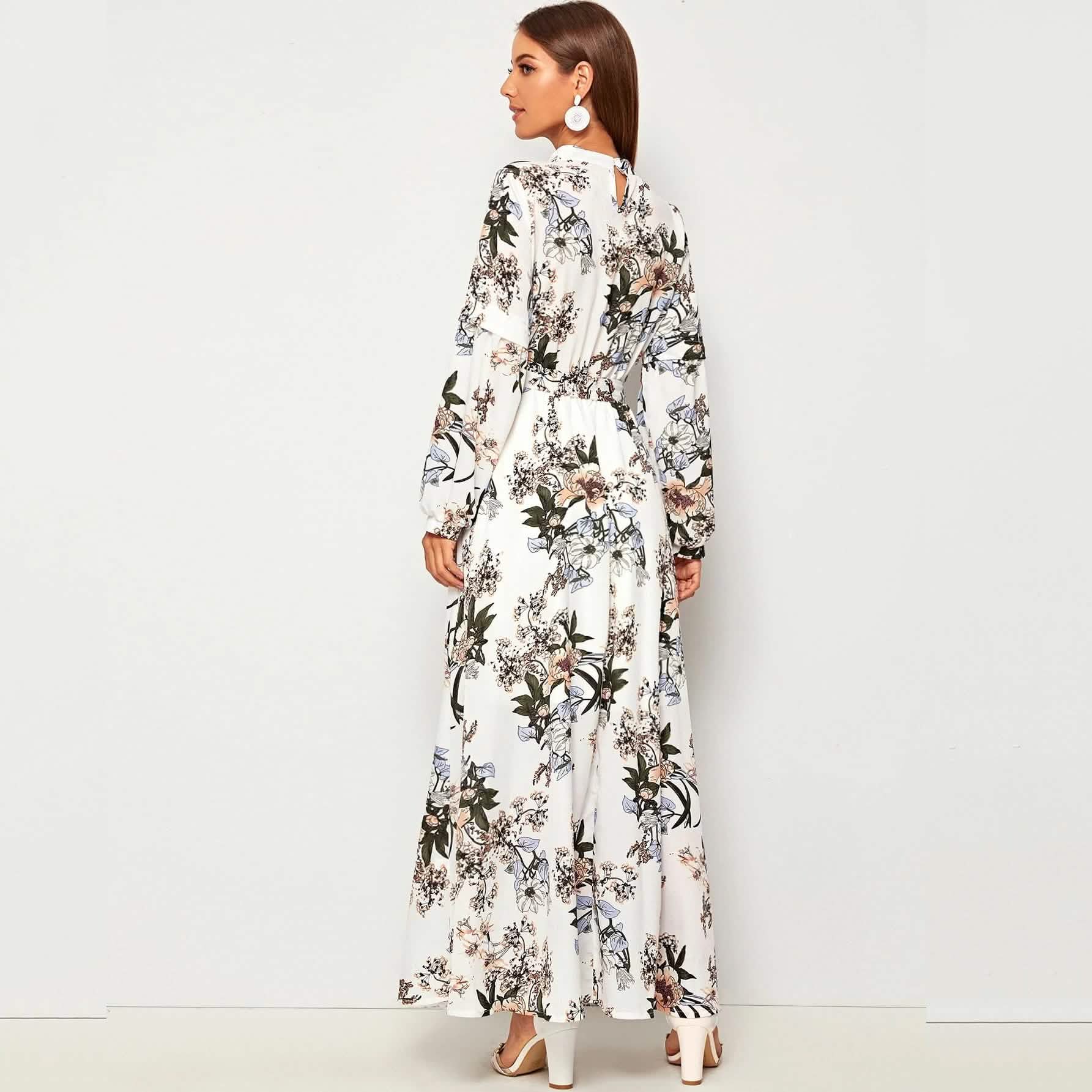 Allover Floral Print Self Tie Swing Maxi Dress Women's Dresses - DailySale