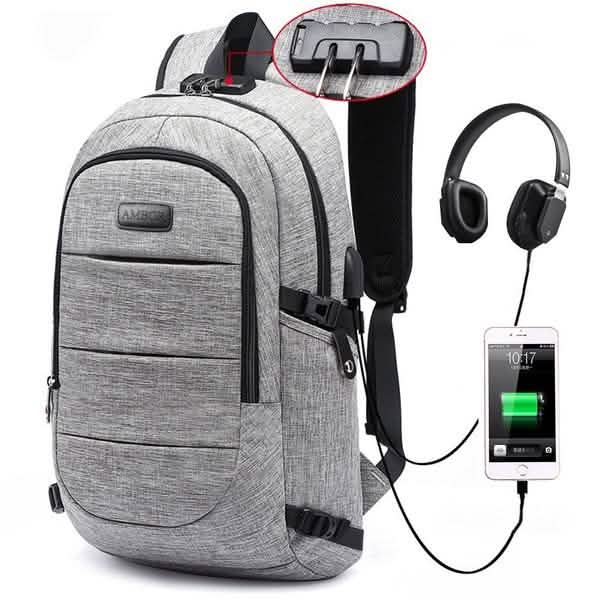 Anti Theft Waterproof Classic Backpack with USB Charging Port and Headphone Interface Bags & Travel - DailySale