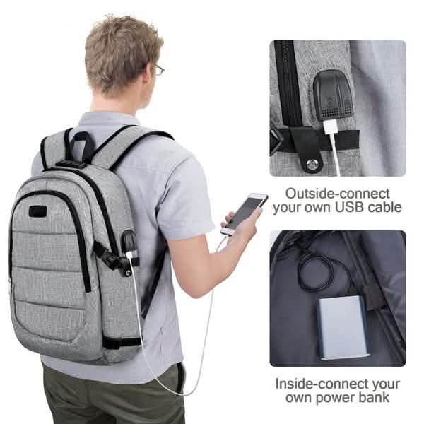 Anti Theft Waterproof Classic Backpack with USB Charging Port and Headphone Interface Bags & Travel - DailySale