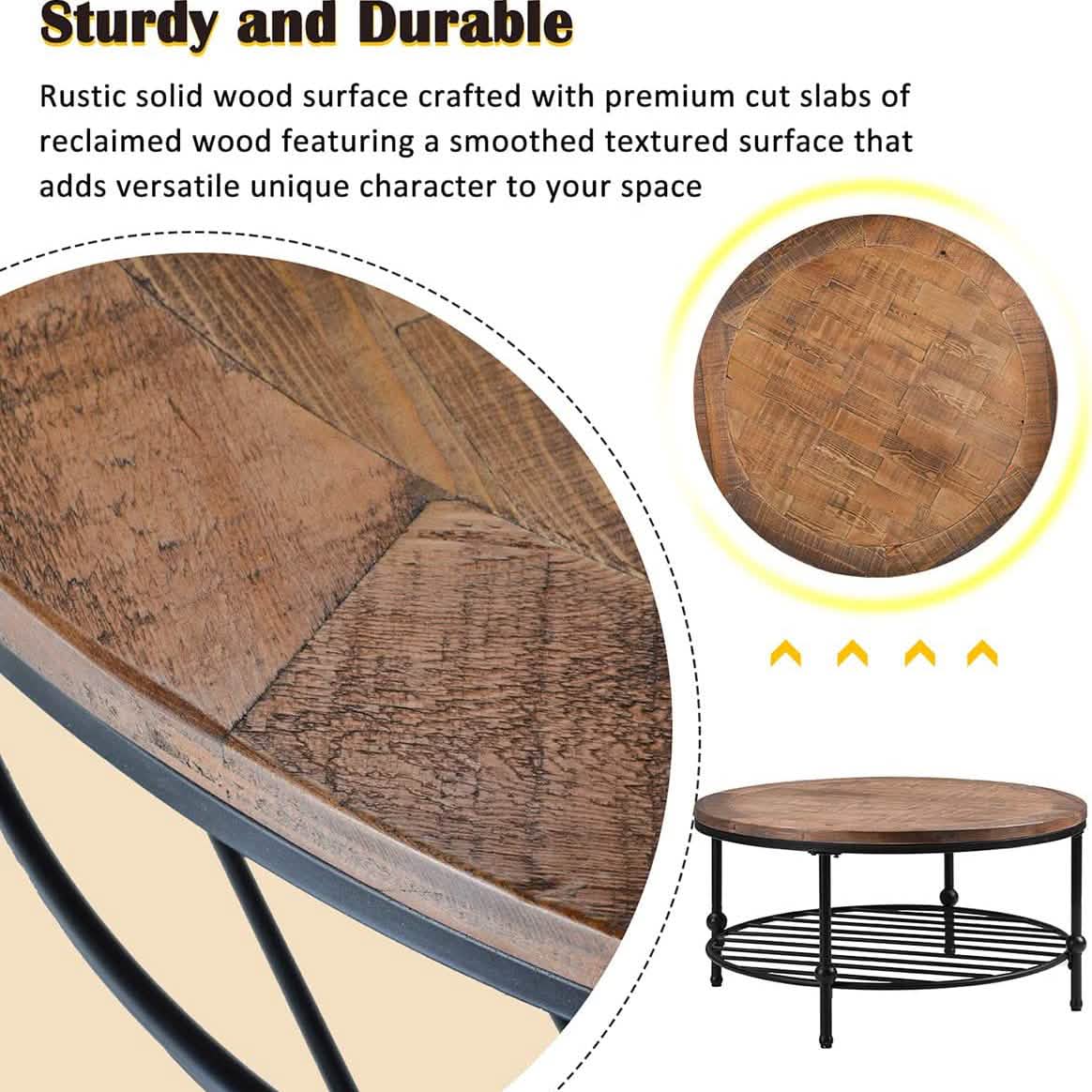 Antique Natural Coffee Table with Living Room Storage Rack Furniture & Decor - DailySale