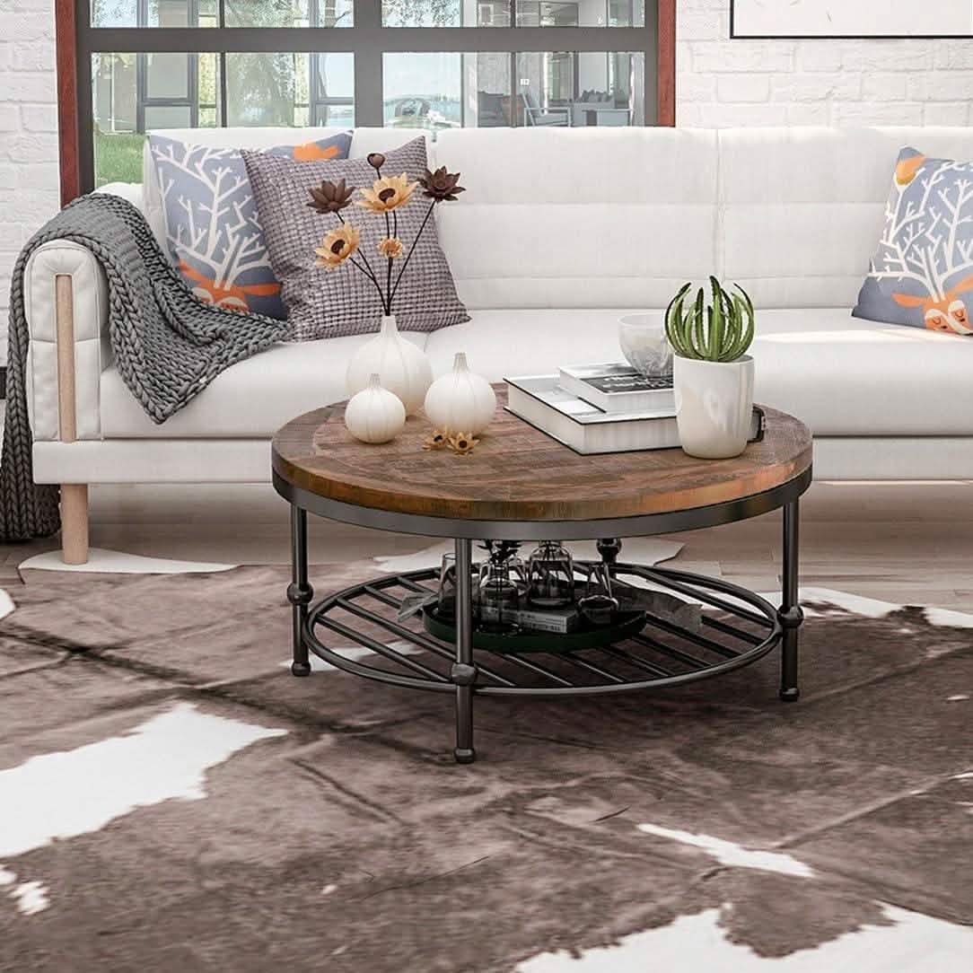 Antique Natural Coffee Table with Living Room Storage Rack Furniture & Decor - DailySale