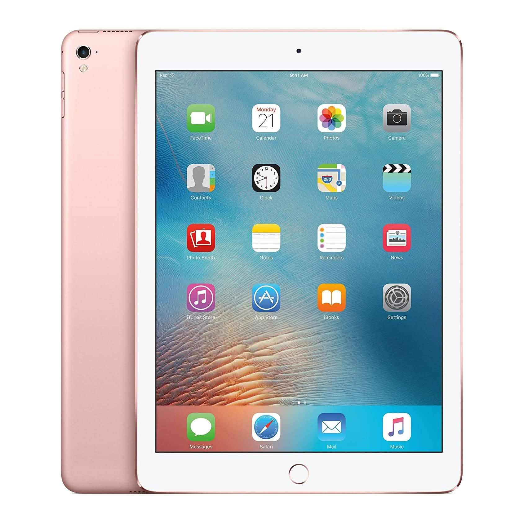 Pink Apple iPad Pro 9.7" Tablet Wi-Fi (Refurbished), front and back views