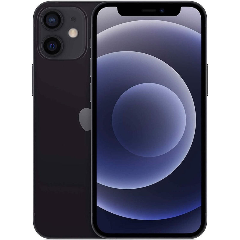 Front over back view of an Apple iPhone 12 Mini - Fully Unlocked (Refurbished) in black