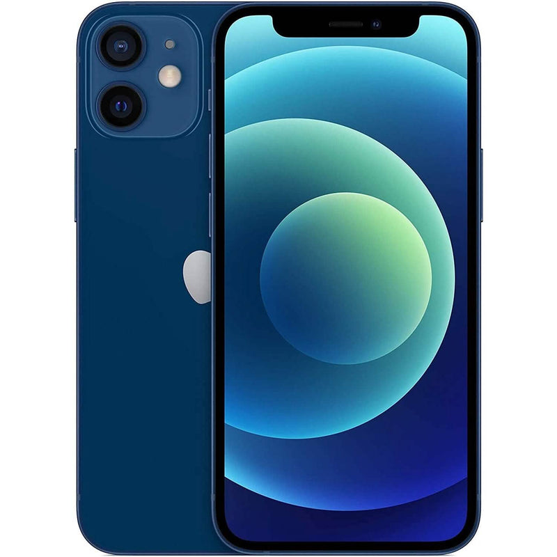 Front over back view of an Apple iPhone 12 Mini - Fully Unlocked (Refurbished) in blue