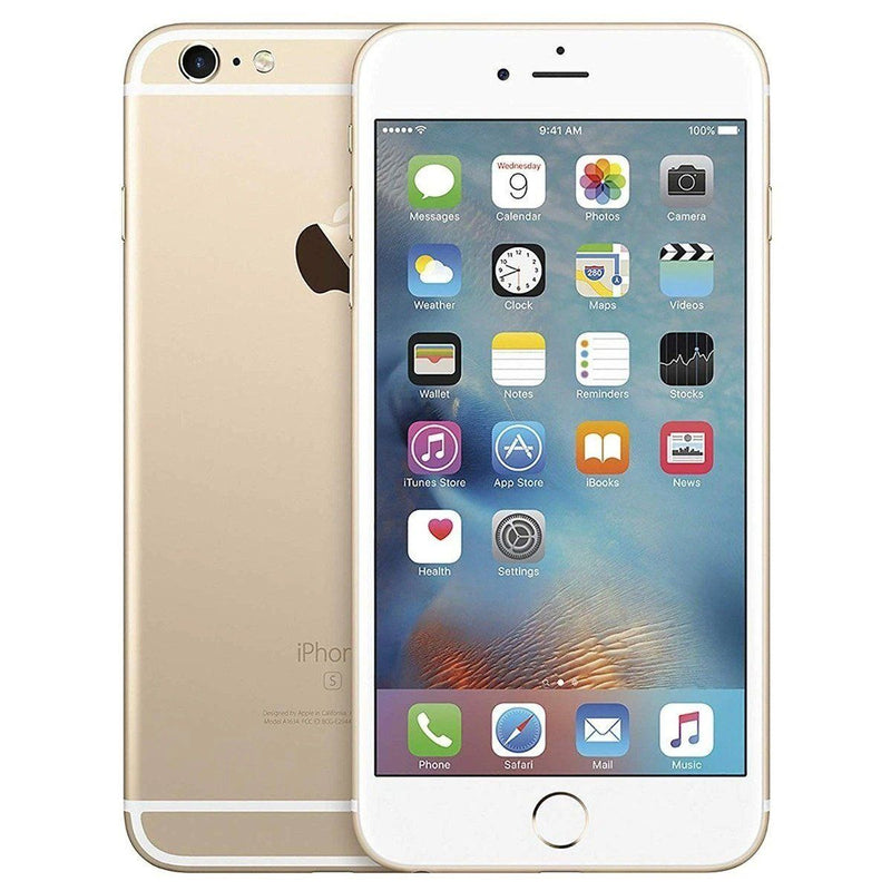 Front and back of Apple iPhone 6S Fully Unlocked (Refurbished) shown in gold
