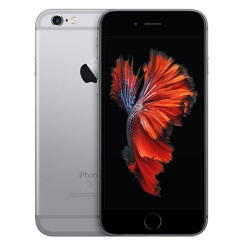 Front and back of Apple iPhone 6S Fully Unlocked (Refurbished) shown in gray