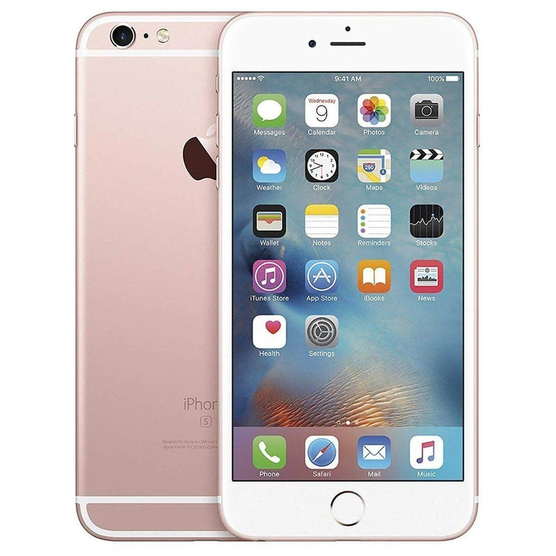 Front and back of Apple iPhone 6S Fully Unlocked (Refurbished) shown in rose gold