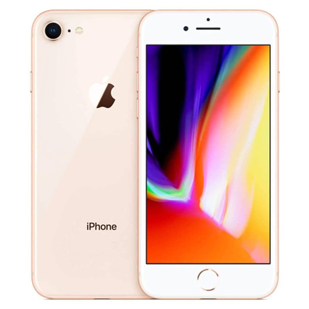 Front and back view of a gold Apple iPhone 8 for AT&T Cricket & H2O (Refurbished)