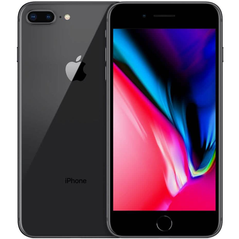 Front and back view of a grey Apple iPhone 8 Plus - Fully Unlocked (Refurbished)