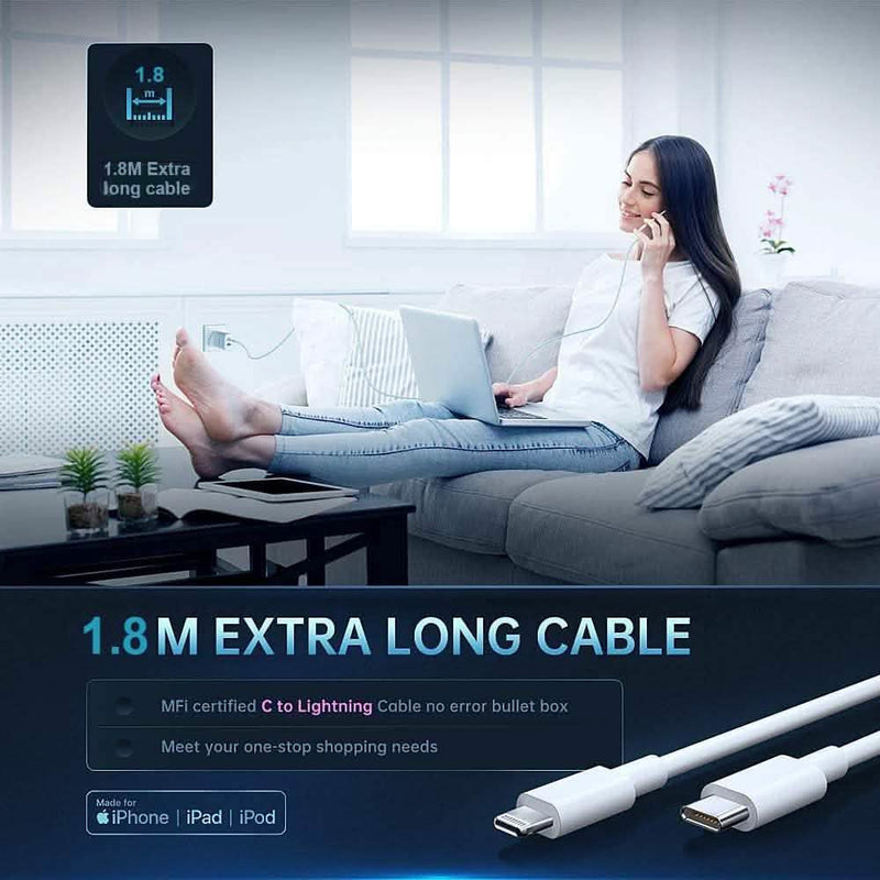 Apple MFi Certified Veetone 20W PD Type C Power Wall Charger Travel Plug with 6FT USB C to Lightning Quick Charge Sync Cable Mobile Accessories - DailySale