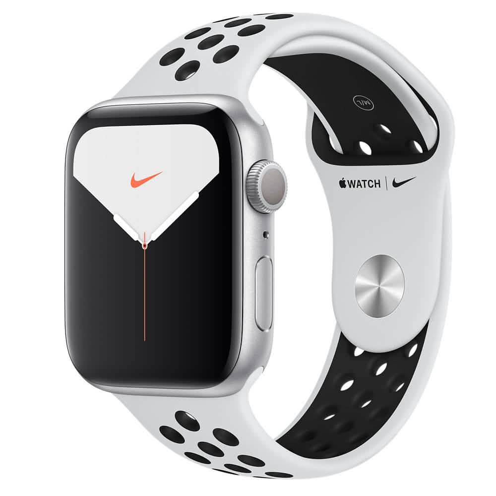 Apple Watch Nike Series 5 (GPS) 44mm Silver Aluminum Case with Pure Platinum/Black Nike Sport Band Smart Watches - DailySale