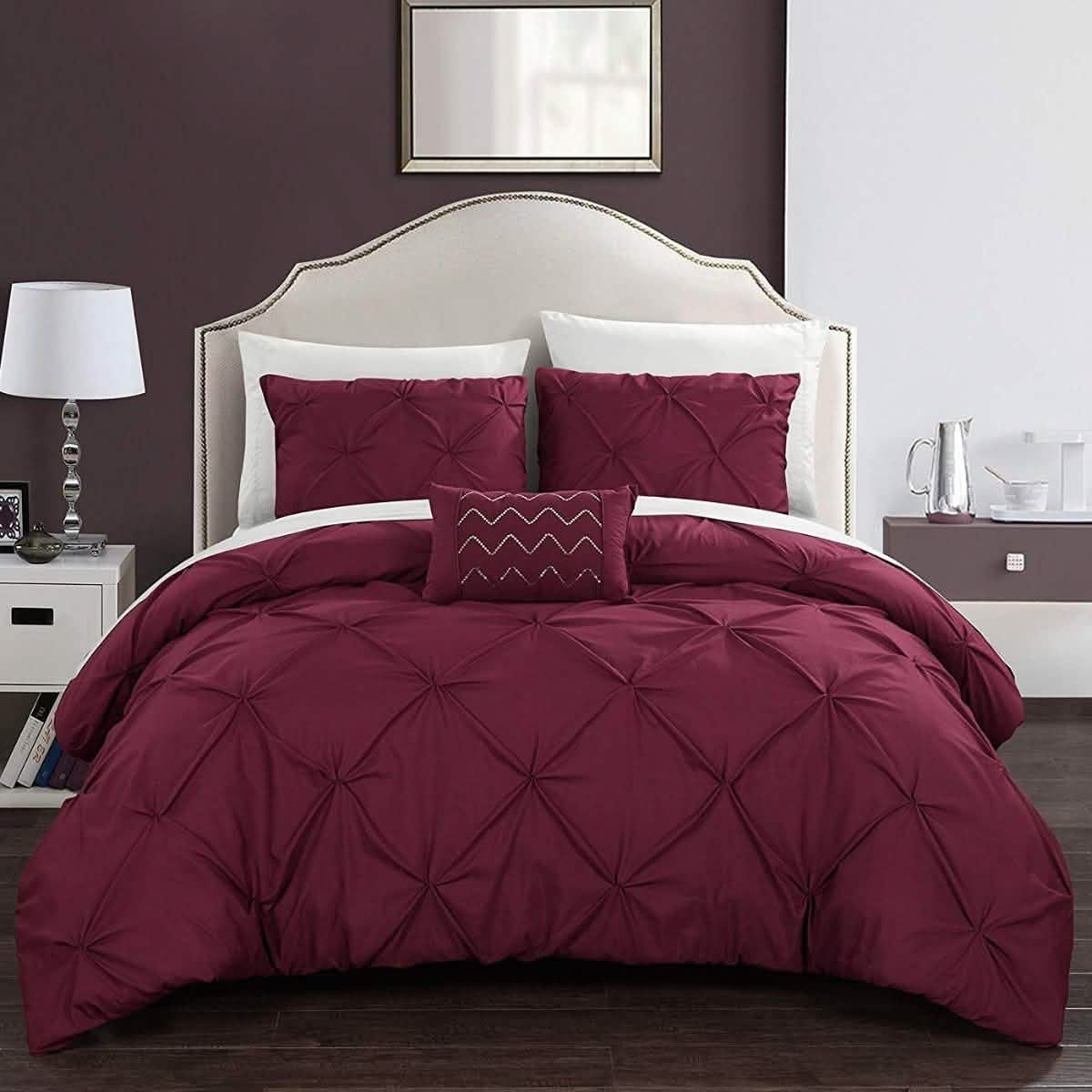 Armi Pinch-Pleated Microfiber Duvet Cover Set Linen & Bedding King Burgundy - DailySale