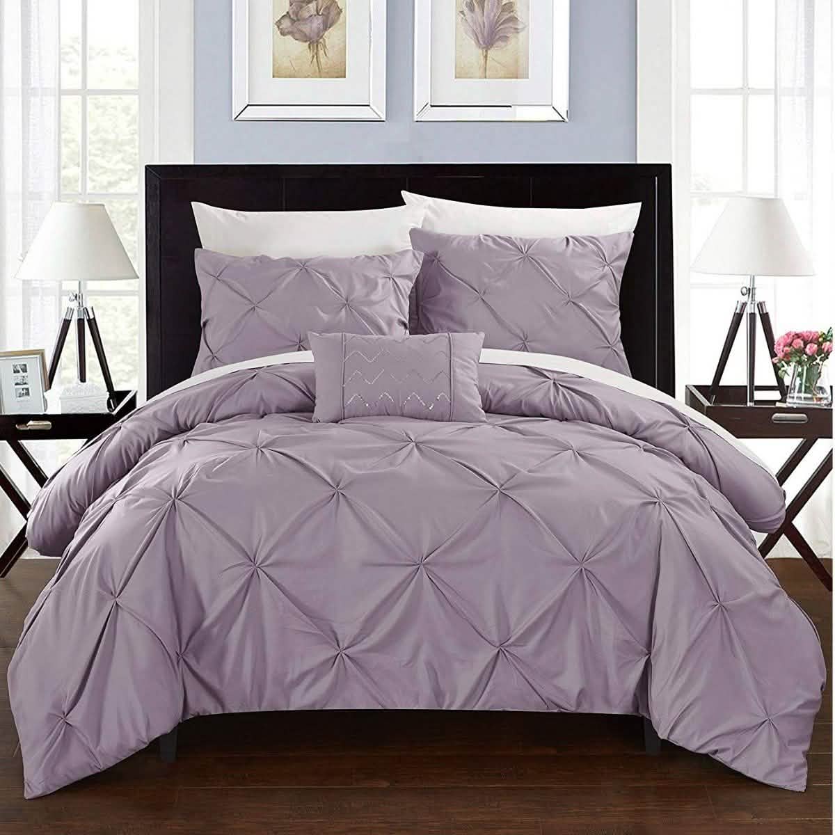 Armi Pinch-Pleated Microfiber Duvet Cover Set Linen & Bedding King Lavender - DailySale