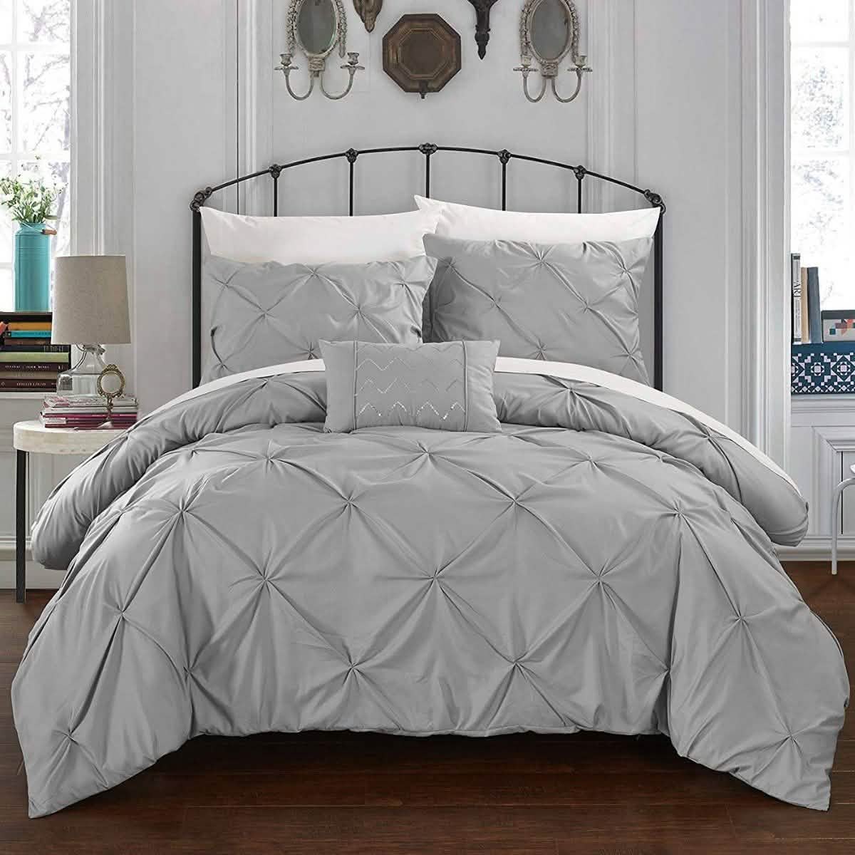 Armi Pinch-Pleated Microfiber Duvet Cover Set Linen & Bedding King Silver - DailySale