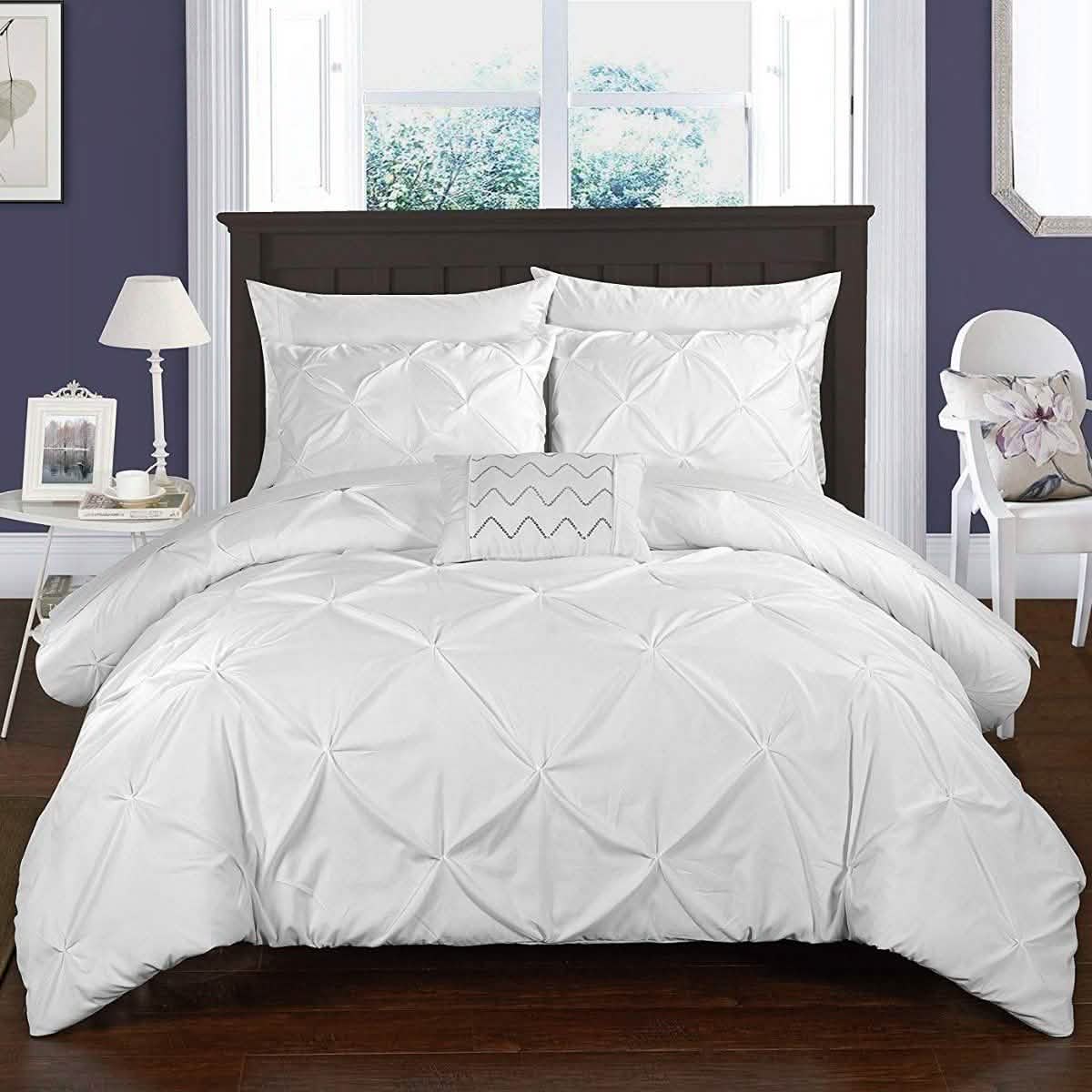 Armi Pinch-Pleated Microfiber Duvet Cover Set Linen & Bedding King White - DailySale