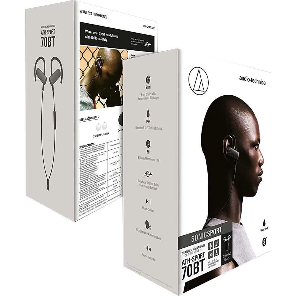 Audio-Technica ATH-SPORT50BTBK SonicSport Bluetooth Wireless In-Ear Headphones Headphones & Audio - DailySale