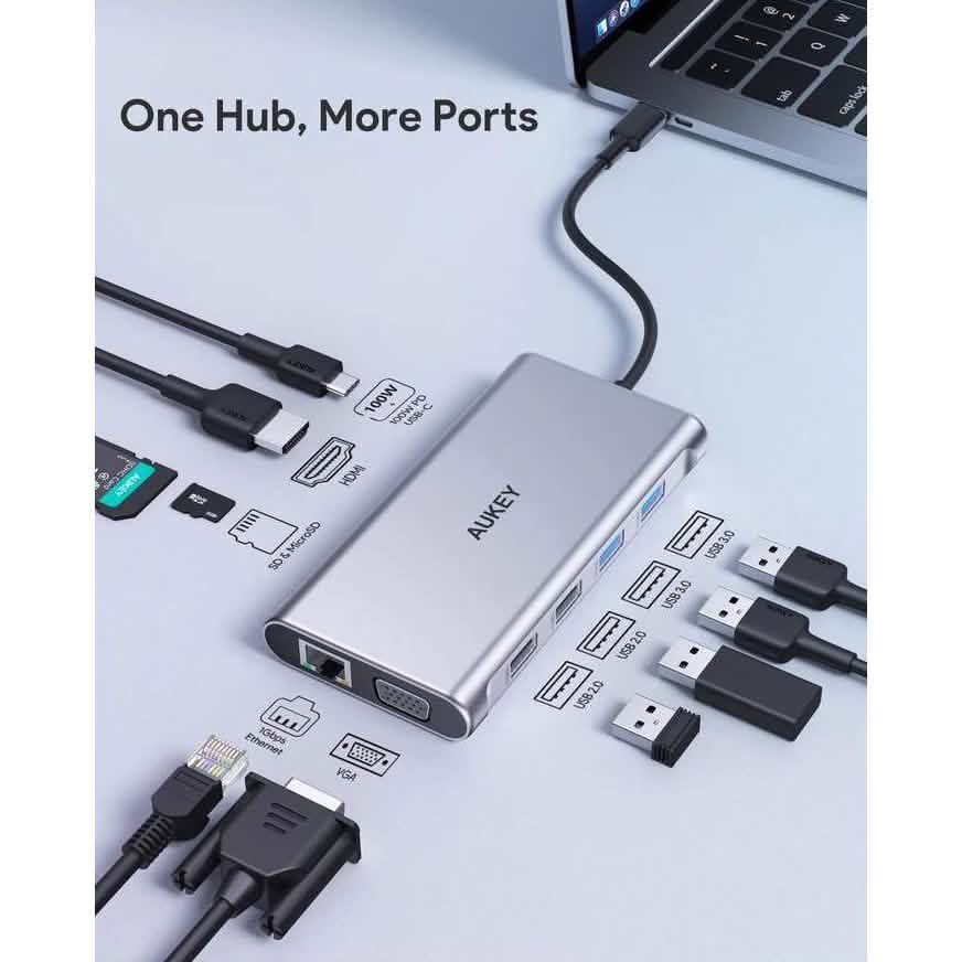 AUKEY 10 in 1 USB C Hub with 4K HDMI & VGA Computer Accessories - DailySale