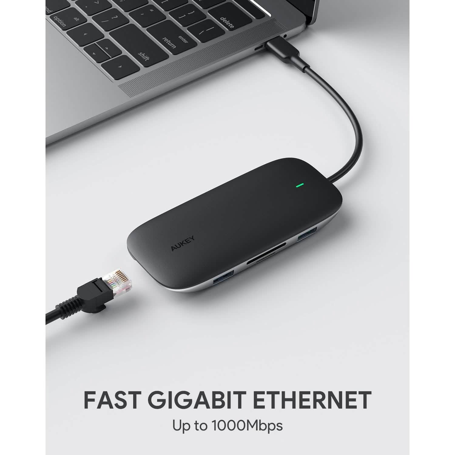 AUKEY CBC71 8 in 1 USB C Hub with Ethernet Port Computer Accessories - DailySale