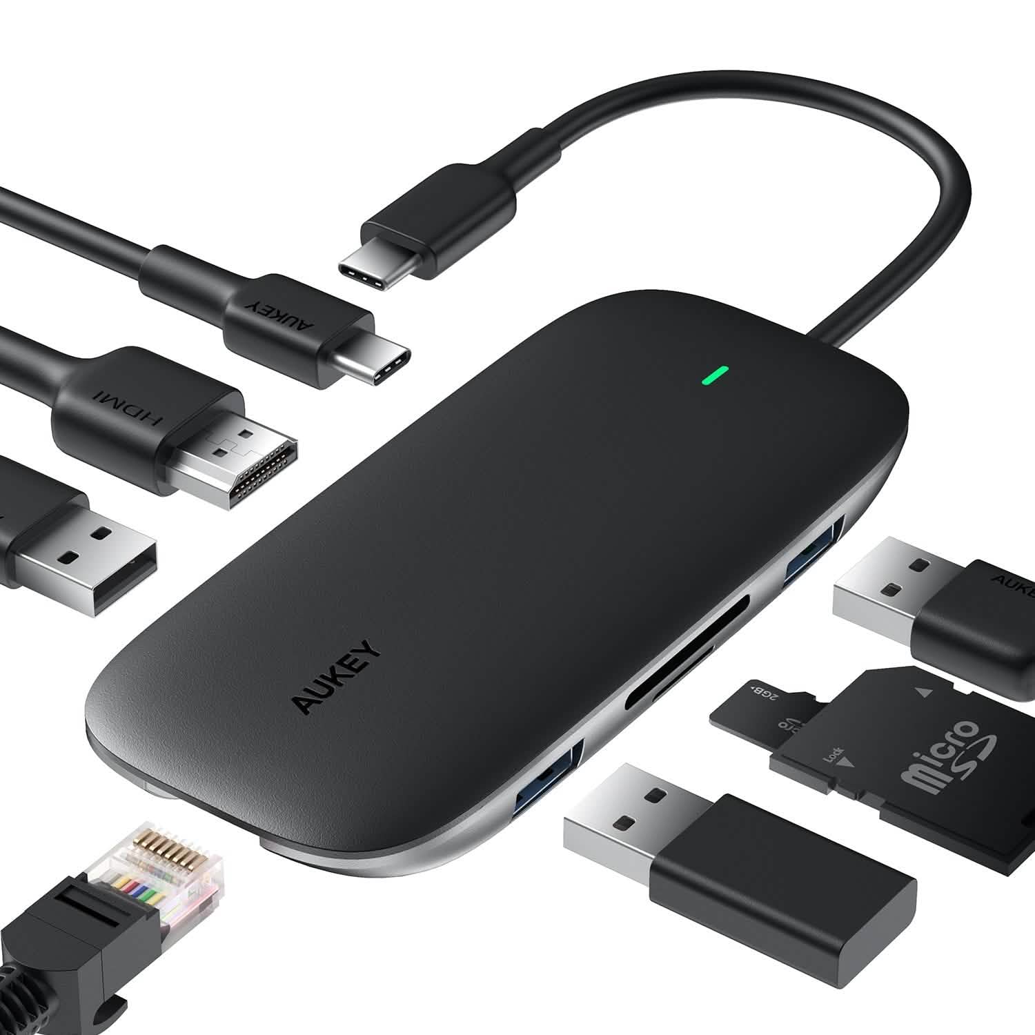 AUKEY CBC71 8 in 1 USB C Hub with Ethernet Port Computer Accessories - DailySale