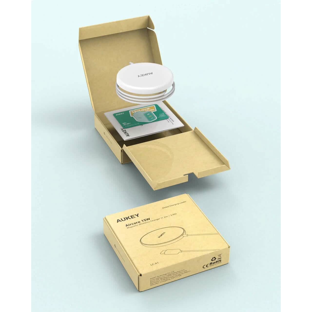 Aukey LC-A1 Aircore Wireless Charger 15W Magnetic Qi Certified Mobile Accessories - DailySale