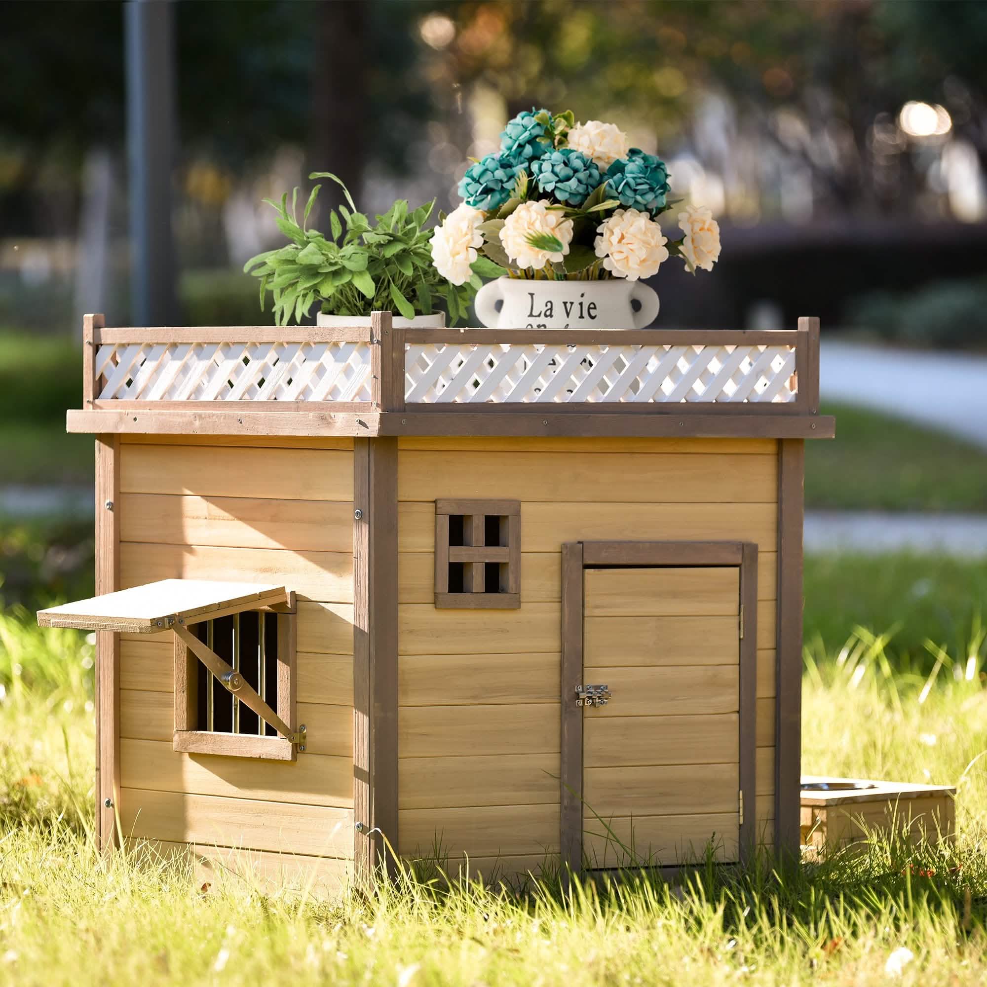 Aukfa 39.4” Wooden Dog House Puppy Shelter Kennel Outdoor & Indoor Dog Crate Pet Supplies - DailySale