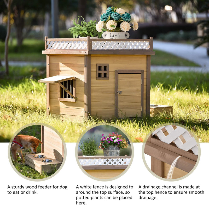 Aukfa 39.4” Wooden Dog House Puppy Shelter Kennel Outdoor & Indoor Dog Crate Pet Supplies - DailySale