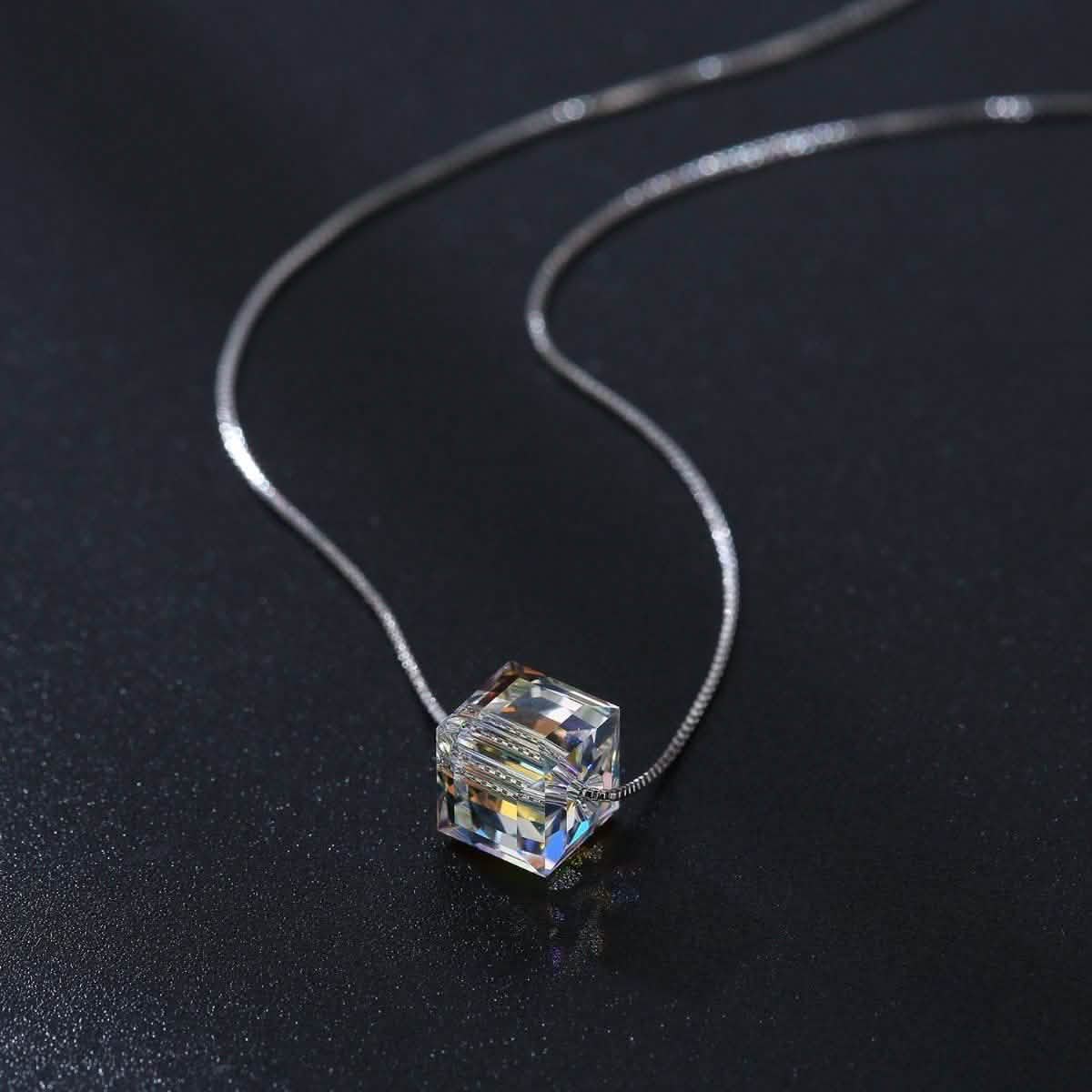 Aurora Borealis Crystal Cube Necklace Made with Swarovski Crystal Jewelry - DailySale