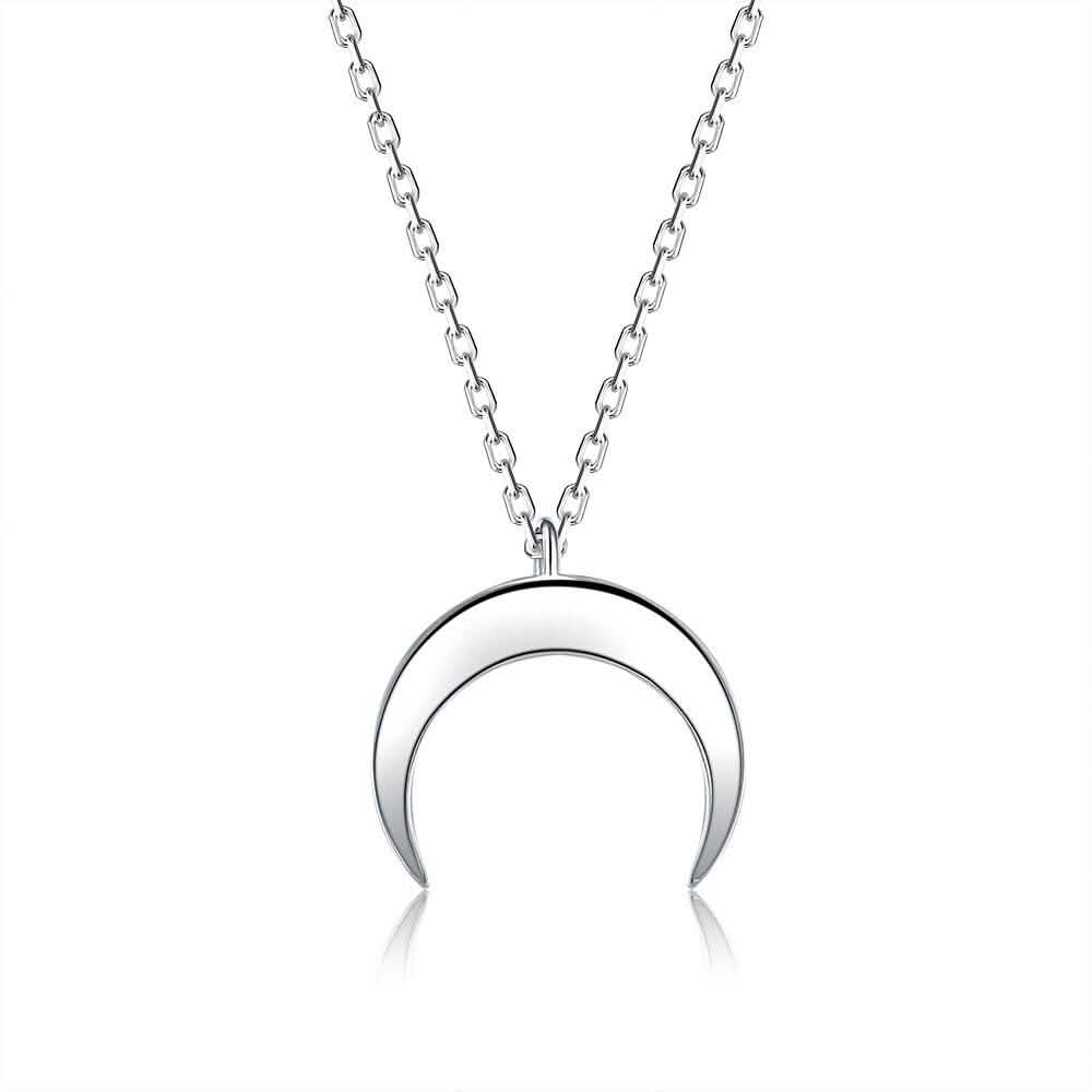 Authentic 925 Sterling Silver Simple Moon Shape Necklace Necklaces - DailySale