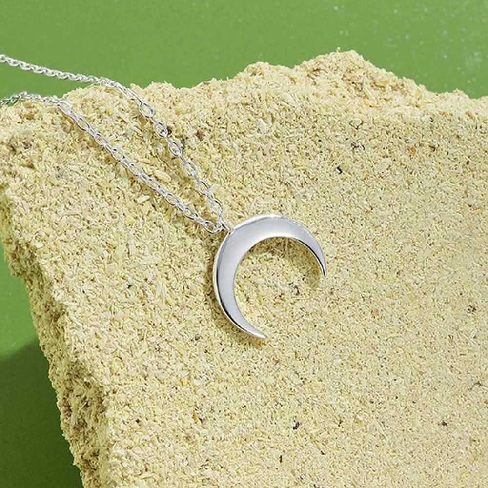 Authentic 925 Sterling Silver Simple Moon Shape Necklace Necklaces - DailySale