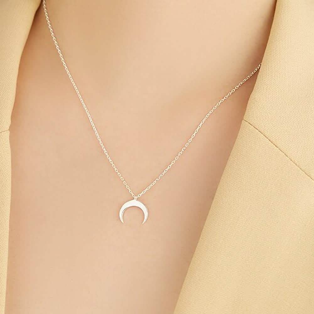 Authentic 925 Sterling Silver Simple Moon Shape Necklace Necklaces - DailySale