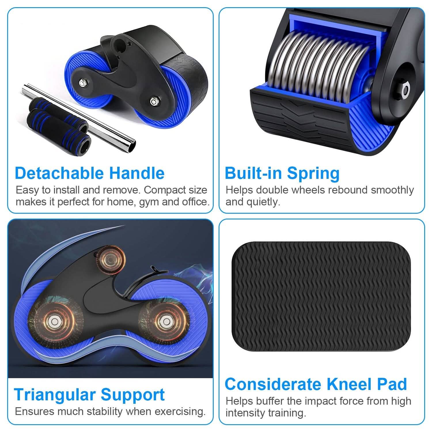 Automatic Rebound Anti-Slip AB Roller Wheel with Kneel Pad Holder Fitness - DailySale