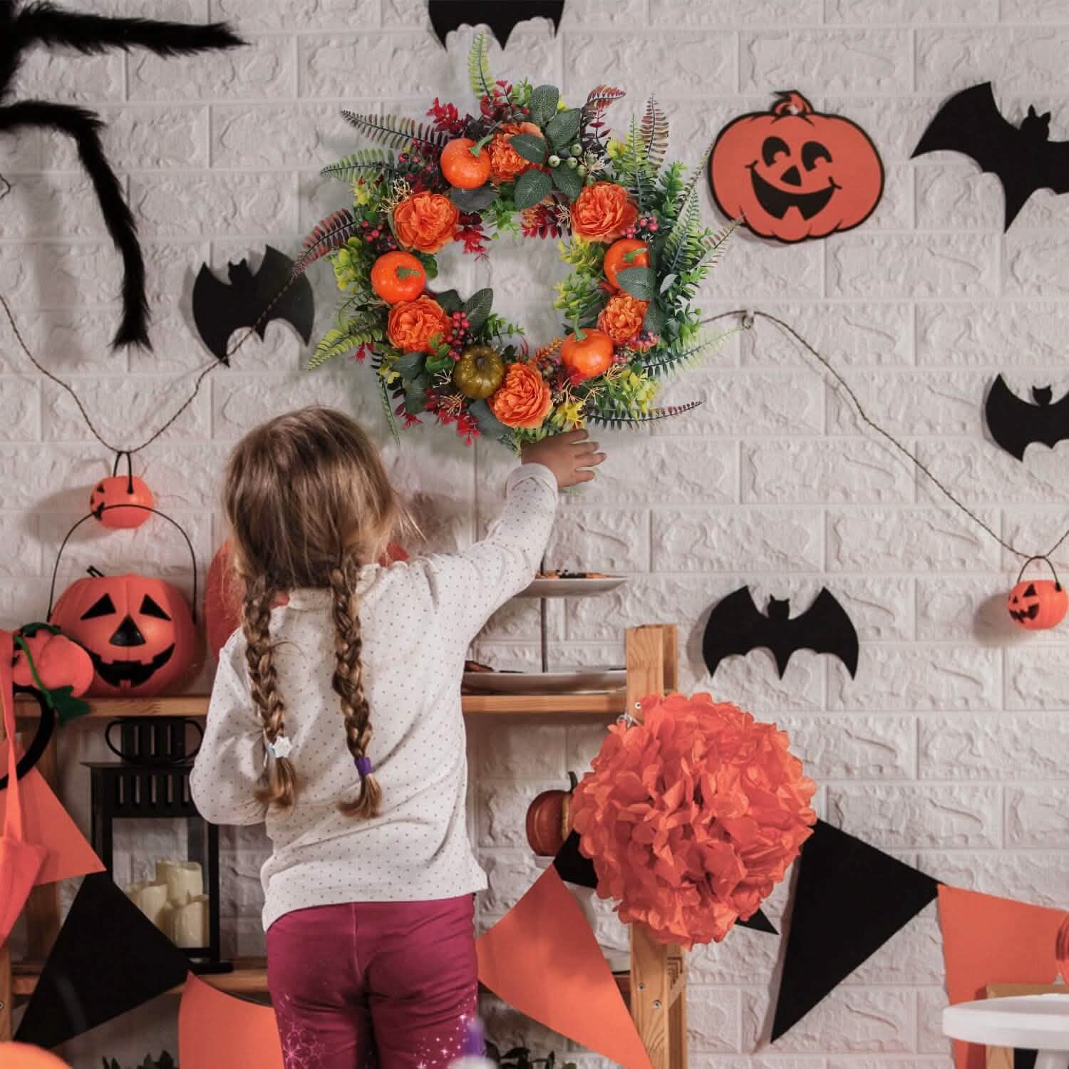 Autumn Wreath with Pumpkin Mixed Leaves Berries Flower Fall Holiday Decor & Apparel - DailySale