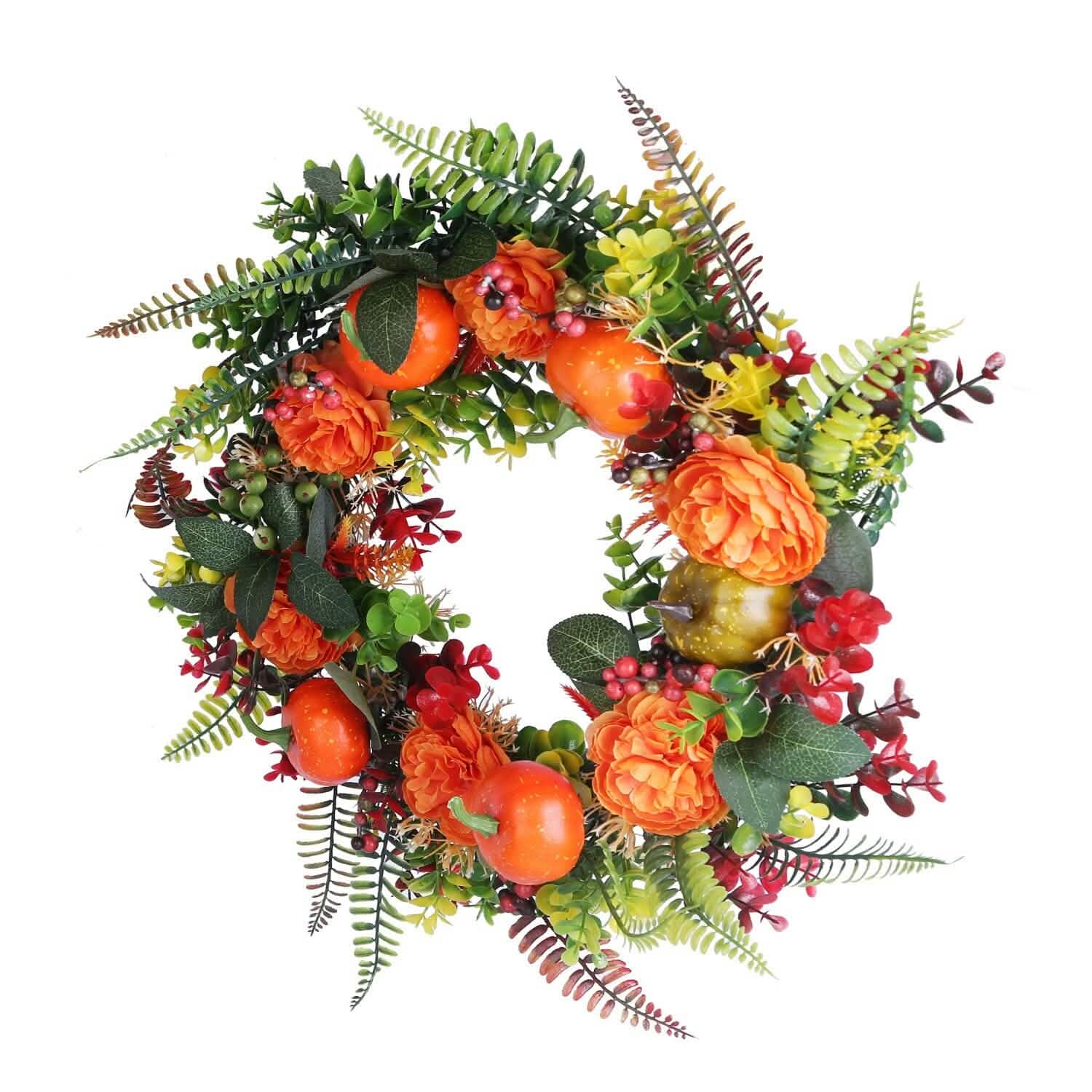 Autumn Wreath with Pumpkin Mixed Leaves Berries Flower Fall Holiday Decor & Apparel - DailySale