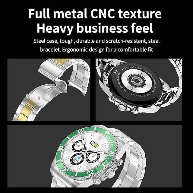 3 images of different angles of AW12 1.28-Inch Smart Watch, description of product at top of image