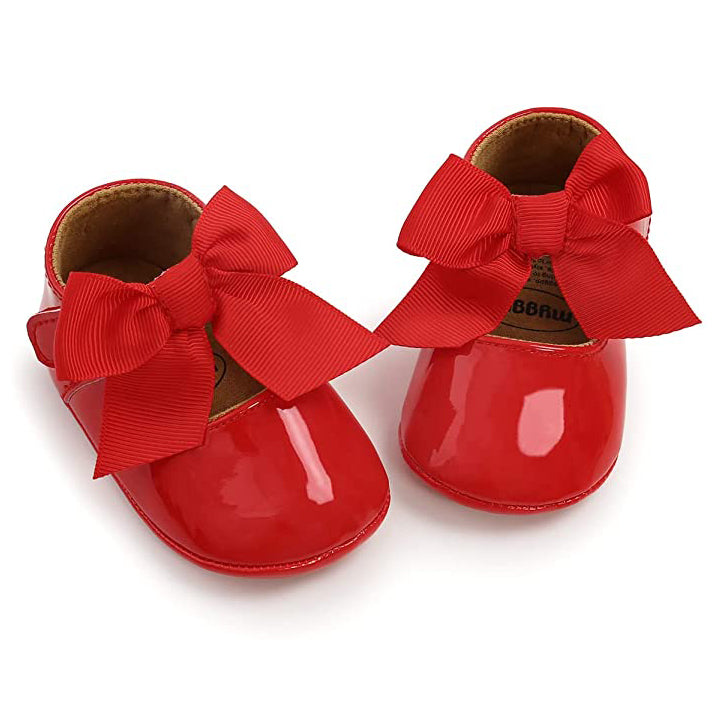 Baby Girls Flats with Bownot Baby Red 0-6 - DailySale