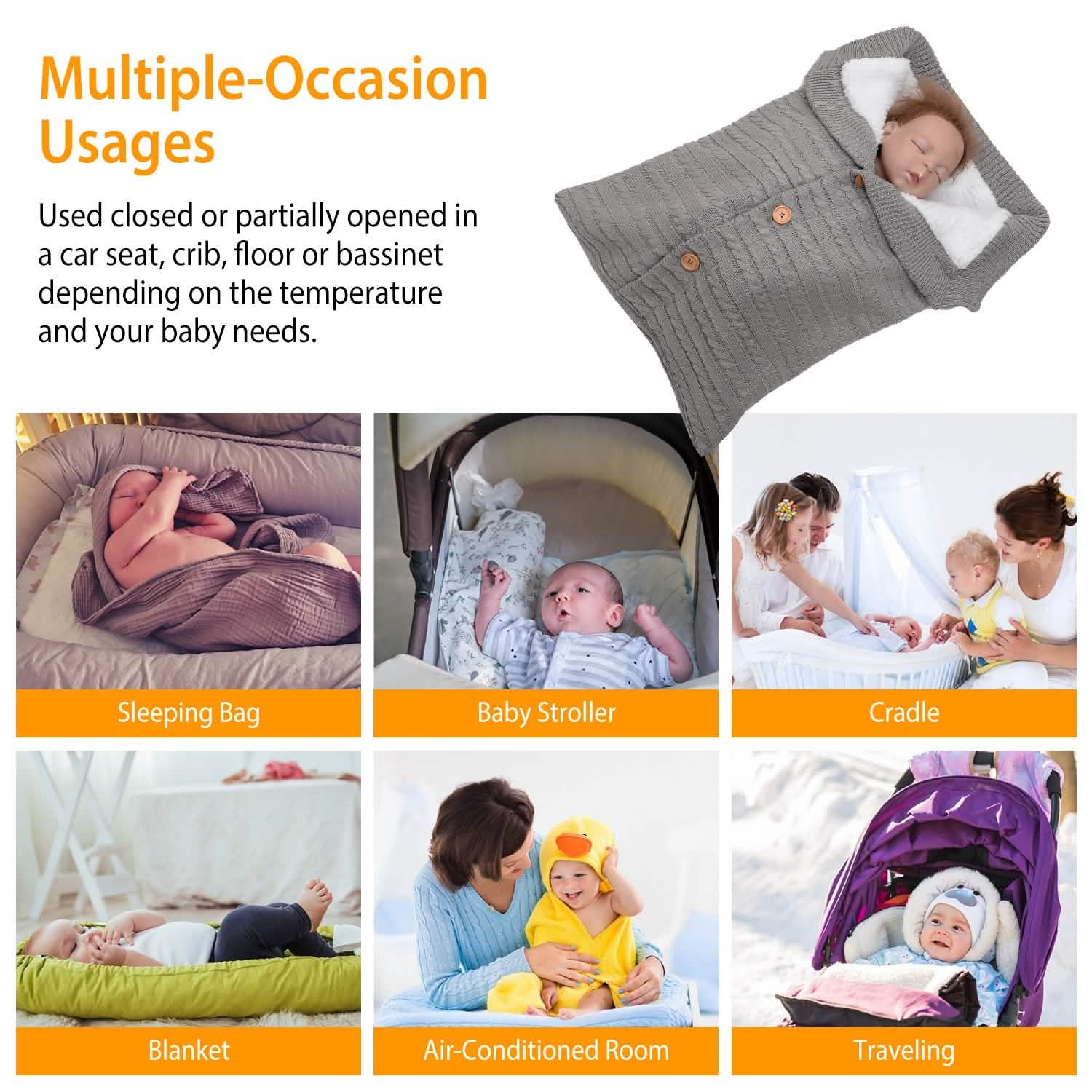 Baby Knit Swaddle Blanket Wrap with Buttons Baby - DailySale