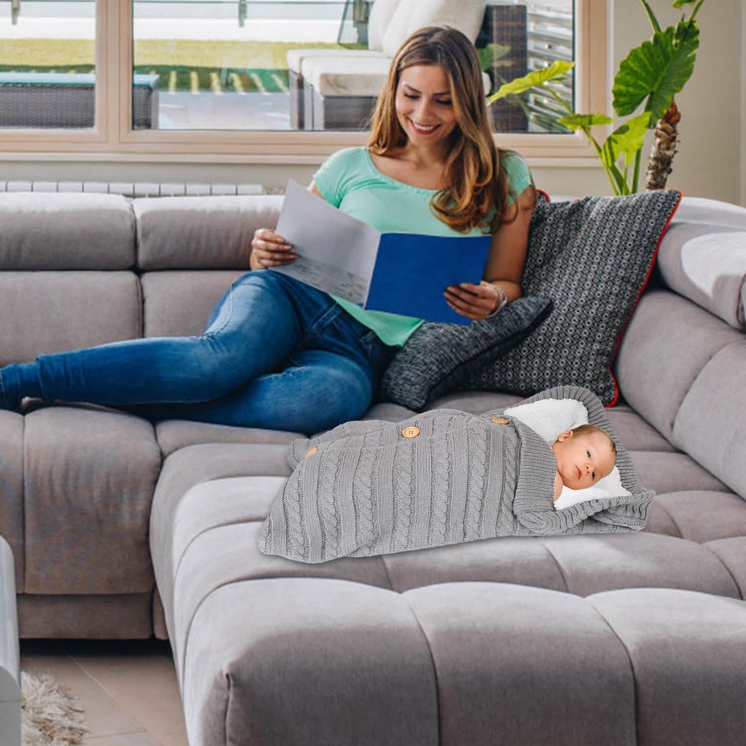 Baby Knit Swaddle Blanket Wrap with Buttons Baby - DailySale