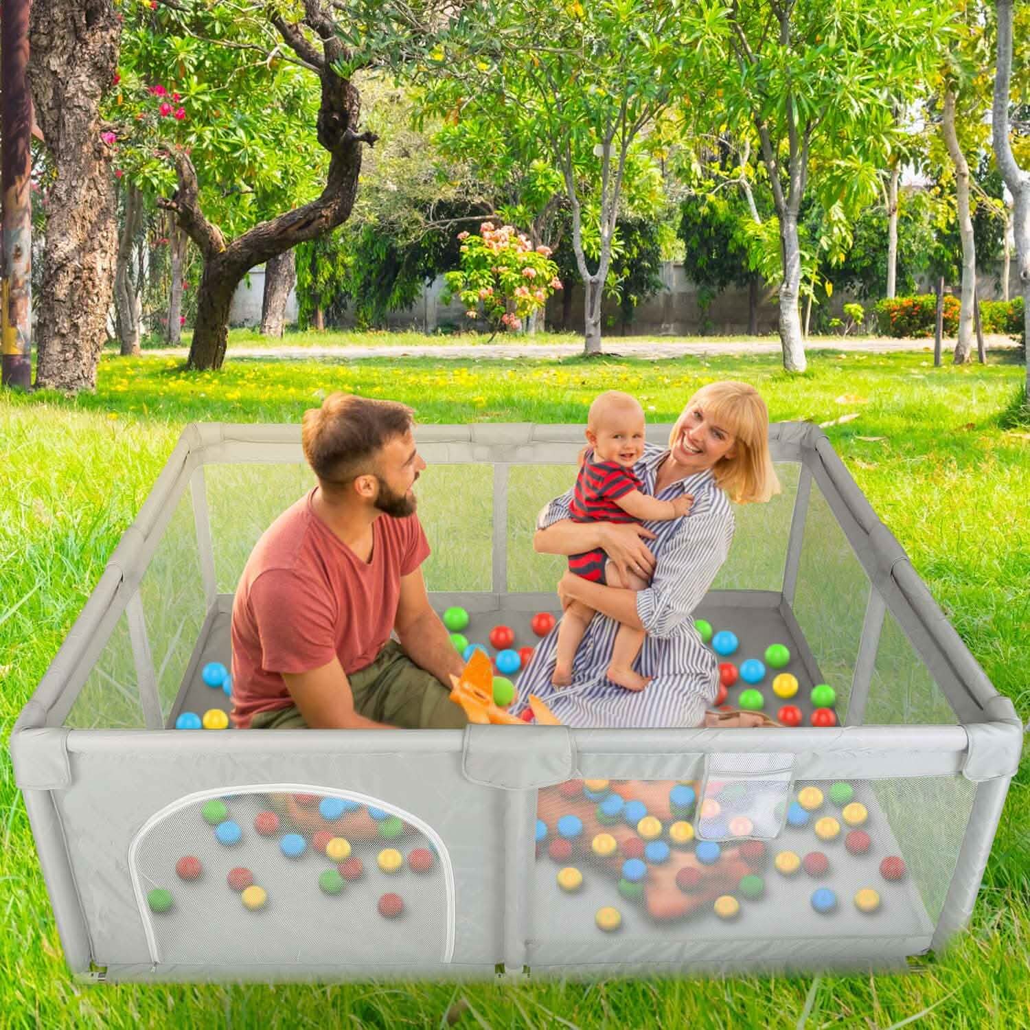 Baby Playpen with Anti-Suction Base Zipper Door Baby - DailySale