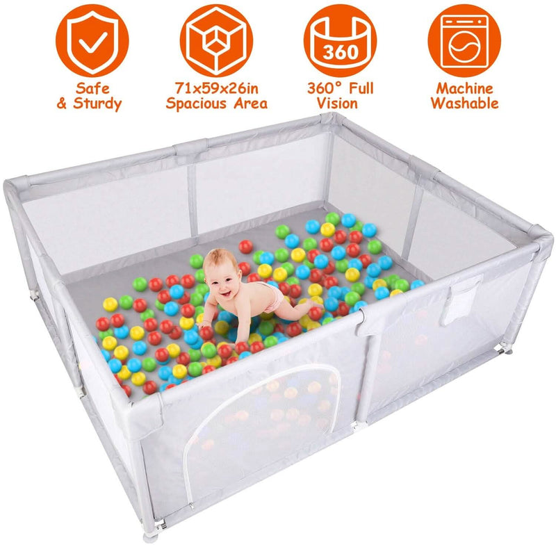 Baby Playpen with Anti-Suction Base Zipper Door Baby - DailySale